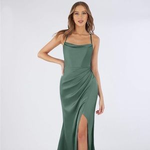 Azazie Marzia Stretch Satin Bridesmaid Dress Color Eucalyptus Size 10